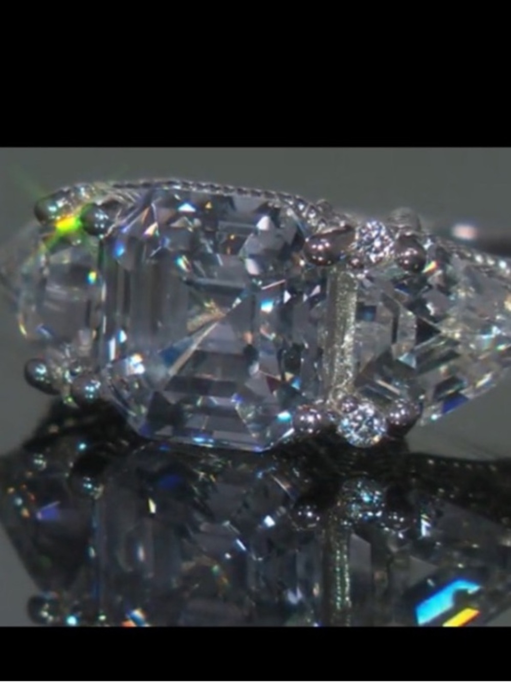 Classic Clear Cushion Cut
3 -Stone - side pave Ring With Gift box